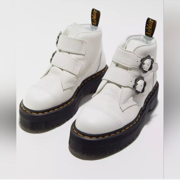 Dr. Martens Devon Flower Quad Platform Boots In White Size 9 - Picture 4 of 8